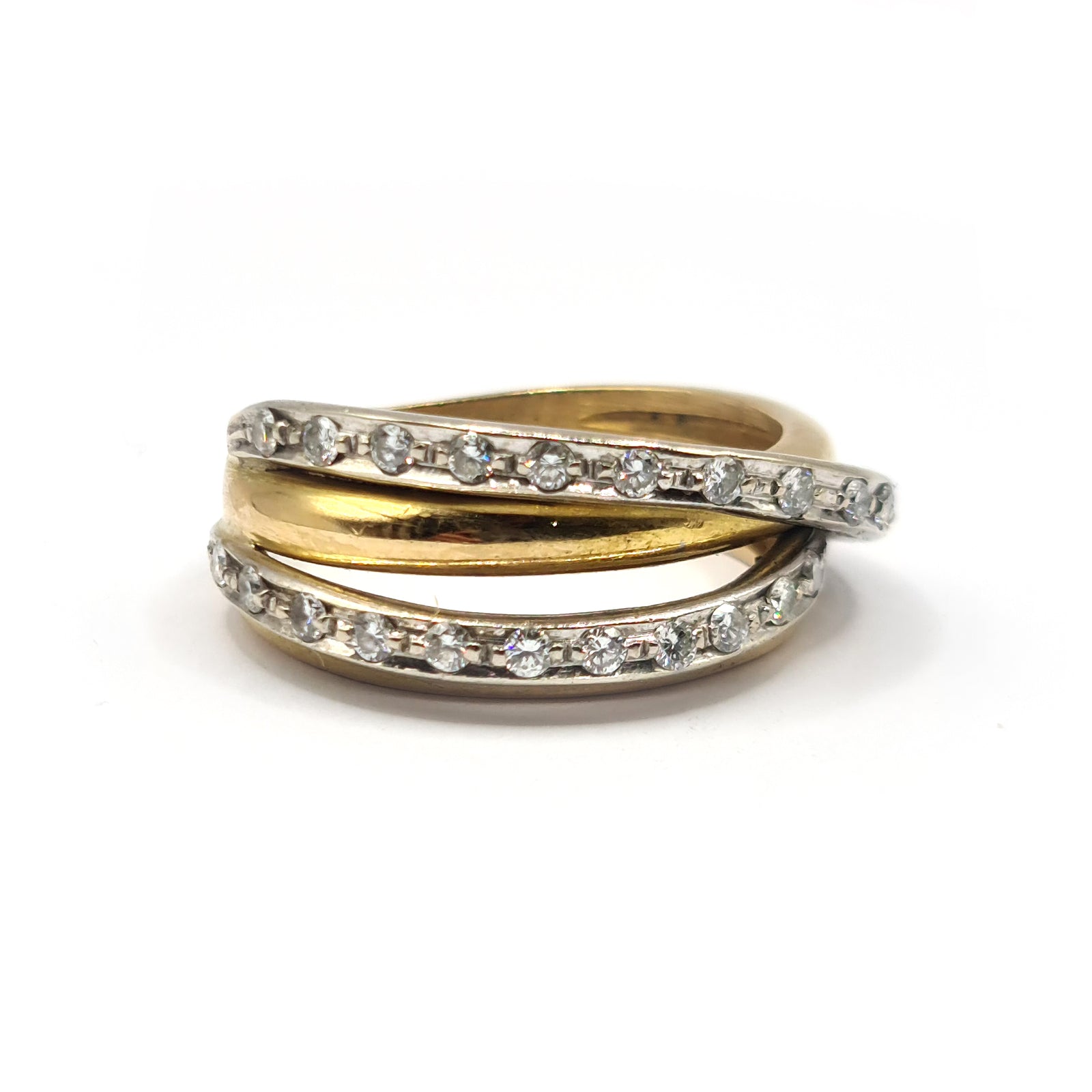 9ct multi-gold diamond ring with 0.80 carats of sparkling diamonds, featuring a stylish and elegant design.
