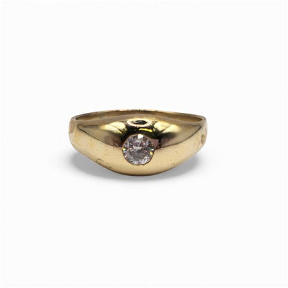 9ct yellow gold ring with a single diamond, featuring a sleek and elegant design for fine jewelry.