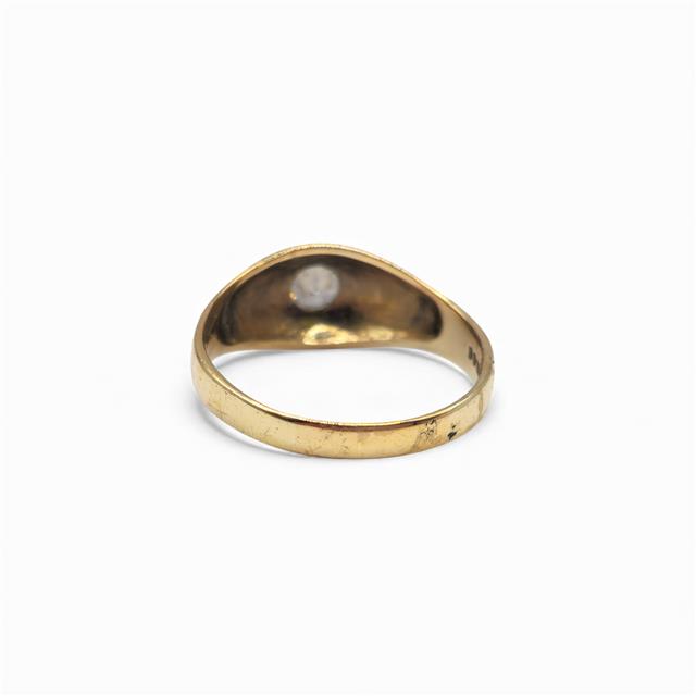 9ct yellow gold ring with a single diamond, showcasing a sleek design and a bright, polished finish.