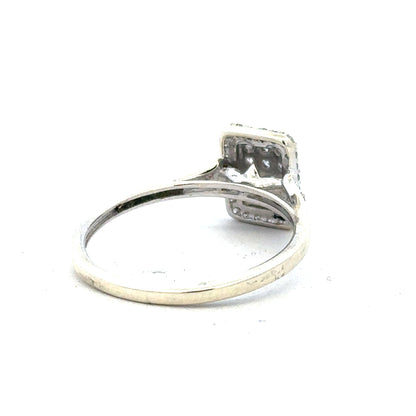 9ct white gold diamond ring with 0.36 carat stones, size S, featuring a sleek design and sparkling diamonds.