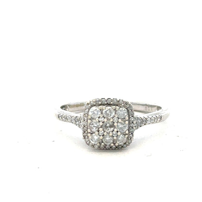9ct white gold diamond ring with 0.40 carats of diamonds, size P, featuring a sleek and elegant design.