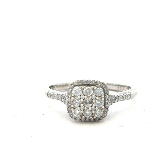 9ct white gold diamond ring with 0.40 carats of diamonds, size P, featuring a sleek and elegant design.