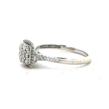 9ct white gold diamond ring with 0.40 carats, size P, featuring a polished band and sparkling center stone.