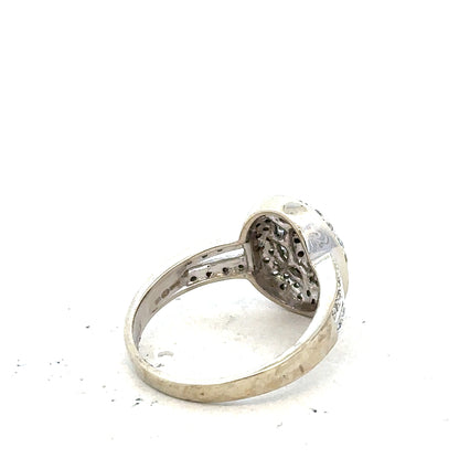 9ct white gold diamond ring with 1/2 carat center stone, size P, featuring a sleek band and sparkling brilliance.