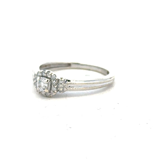 9ct white gold diamond ring with 20pts diamonds, size K 1/2, featuring a sleek and elegant design.