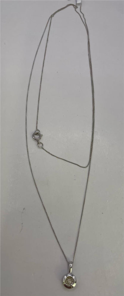 9ct white gold chain with a matching pendant, featuring a sleek and elegant design, unbranded jewelry accessory.