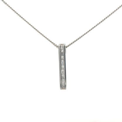 9ct white gold chain with 18ct 0.25 carat diamond pendant, showcasing elegant jewelry design and sparkling gemstone detail.