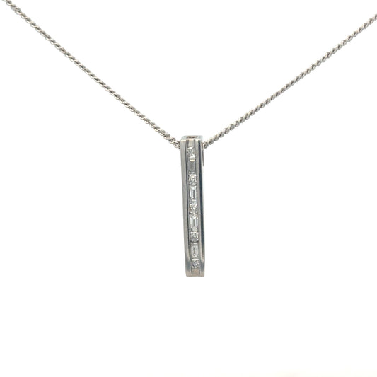 9ct white gold chain with 18ct 0.25 carat diamond pendant, showcasing elegant jewelry design and sparkling gemstone detail.