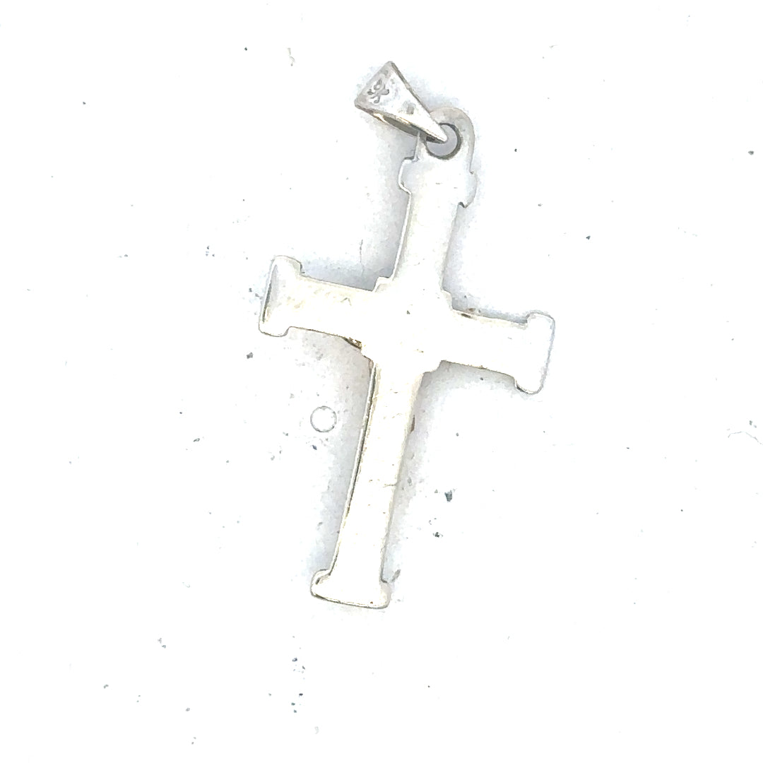 9ct white gold cross pendant weighing 1.7g, featuring a simple, elegant design with a polished finish.