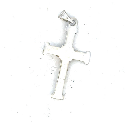 9ct white gold cross pendant weighing 1.7g, featuring a simple, elegant design with a polished finish.