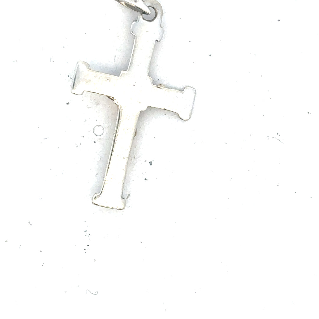 9ct white gold cross pendant weighing 1.7g, elegant jewelry piece with detailed design, unbranded.