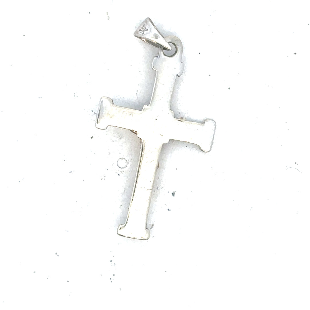 9ct white gold cross pendant weighing 1.7g, unbranded jewelry with detailed cross design, displayed on a plain background.