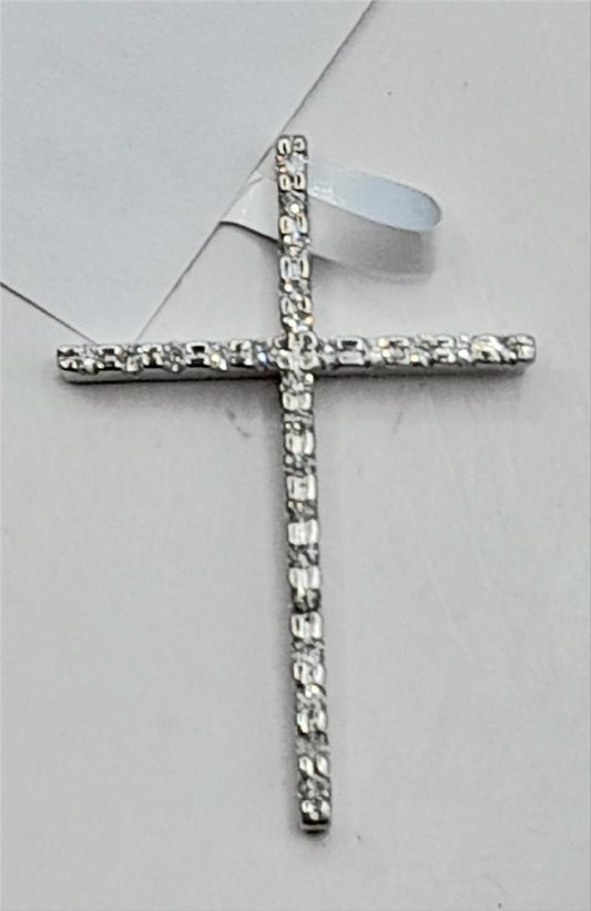 9ct white gold diamond cross pendant with sparkling diamonds, weighing 2.1g, showcasing a delicate and elegant jewelry piece.