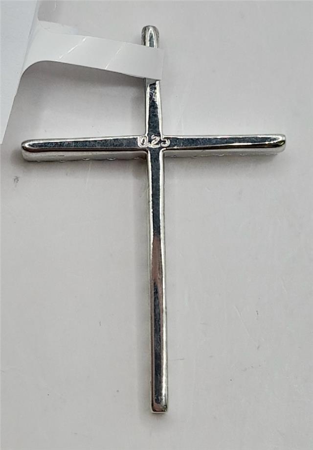 9ct white gold diamond cross pendant, unbranded, with sparkling diamonds, weighing 2.1 grams, shown in close-up detail.