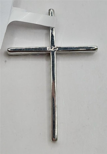9ct white gold diamond cross pendant, unbranded, with sparkling diamonds, weighing 2.1 grams, shown in close-up detail.