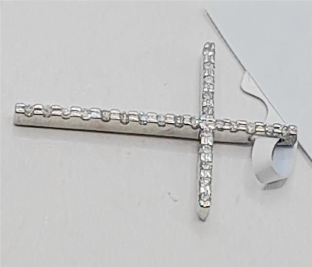 9ct white gold diamond cross pendant with sparkling diamonds, weighing 2.1g, featuring a delicate and elegant design.