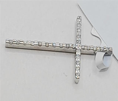 9ct white gold diamond cross pendant with sparkling diamonds, weighing 2.1g, featuring a delicate and elegant design.