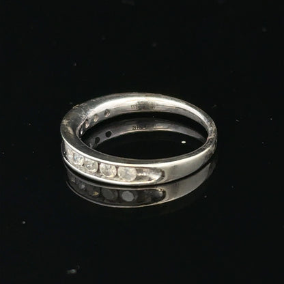 9ct white gold diamond ring in size J with sparkling diamonds, featuring a sleek and elegant design.