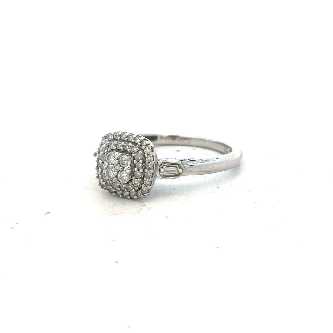 9ct white gold diamond ring size K with sparkling diamonds, unbranded jewelry showcasing elegant craftsmanship.
