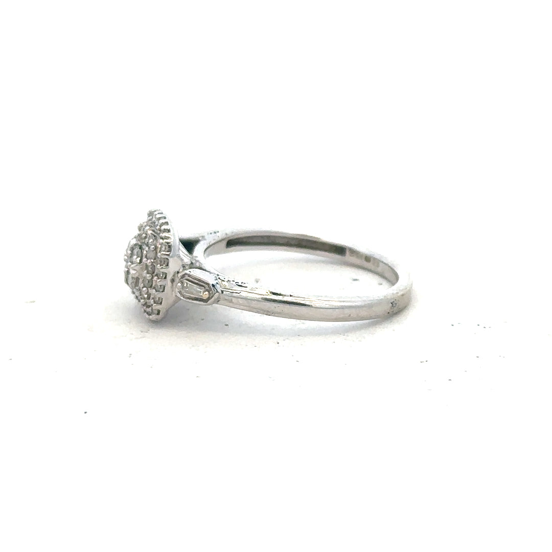9ct white gold diamond ring in size K with sparkling diamonds, unbranded jewelry displayed on a neutral background.