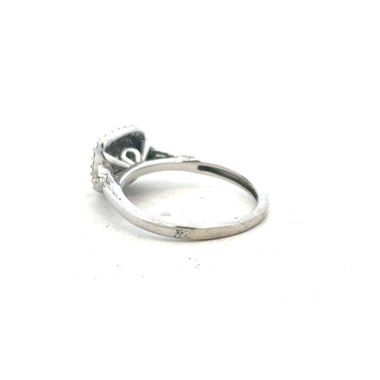 9ct white gold diamond ring in size K with sparkling diamonds, unbranded jewelry piece, showcasing elegant craftsmanship.