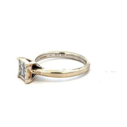 9ct white gold diamond ring in size L1/2 with a sparkling diamond, showcasing elegant craftsmanship and fine jewelry design.
