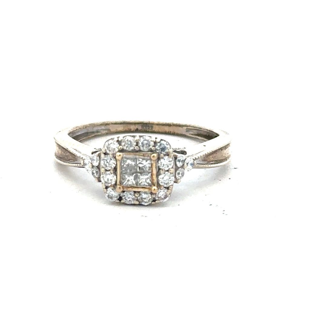 9ct white gold diamond ring in size N, featuring sparkling diamonds and a sleek band, weighs 2.3 grams.