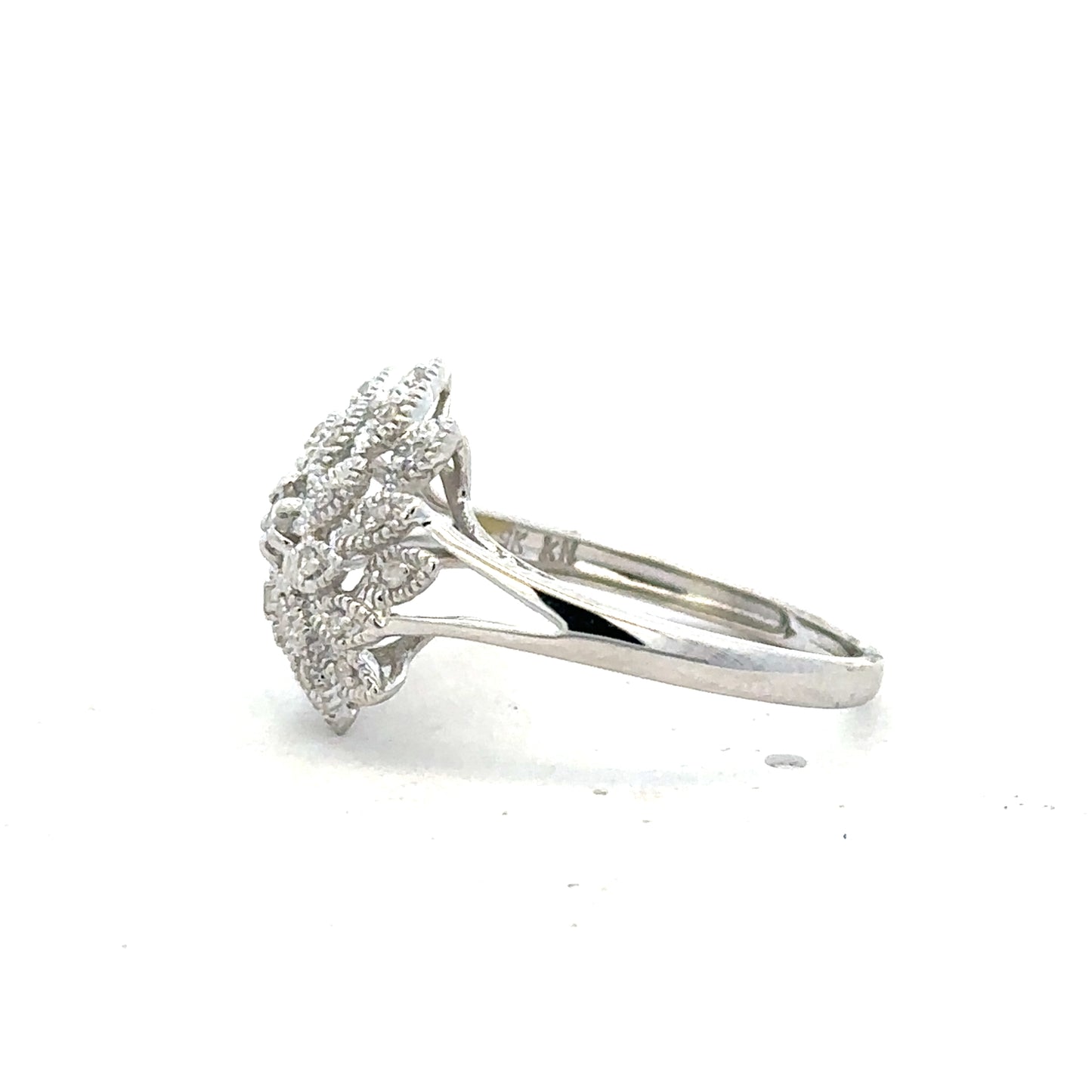 9ct white gold diamond ring in size N, featuring a sparkling diamond setting and a sleek, elegant band design.