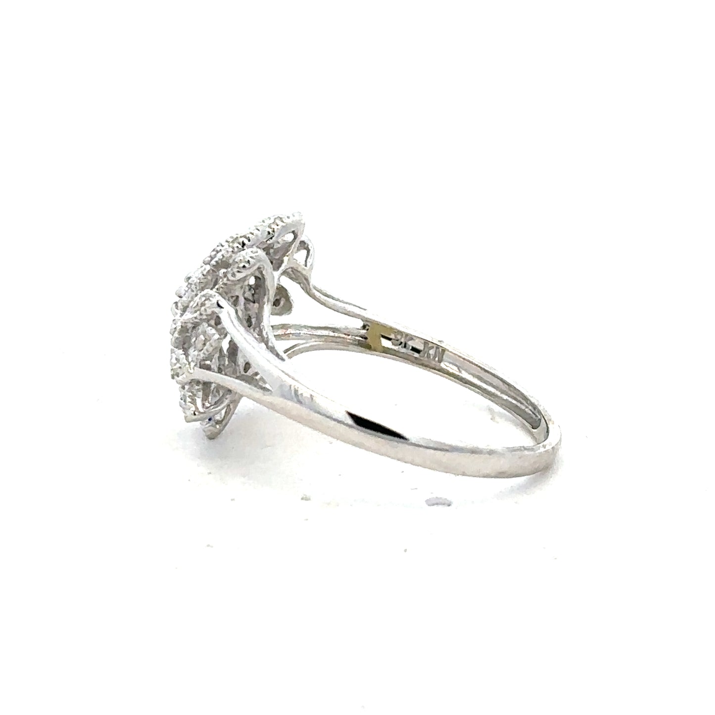 9ct white gold diamond ring in size N featuring a sparkling central diamond and elegant band design.