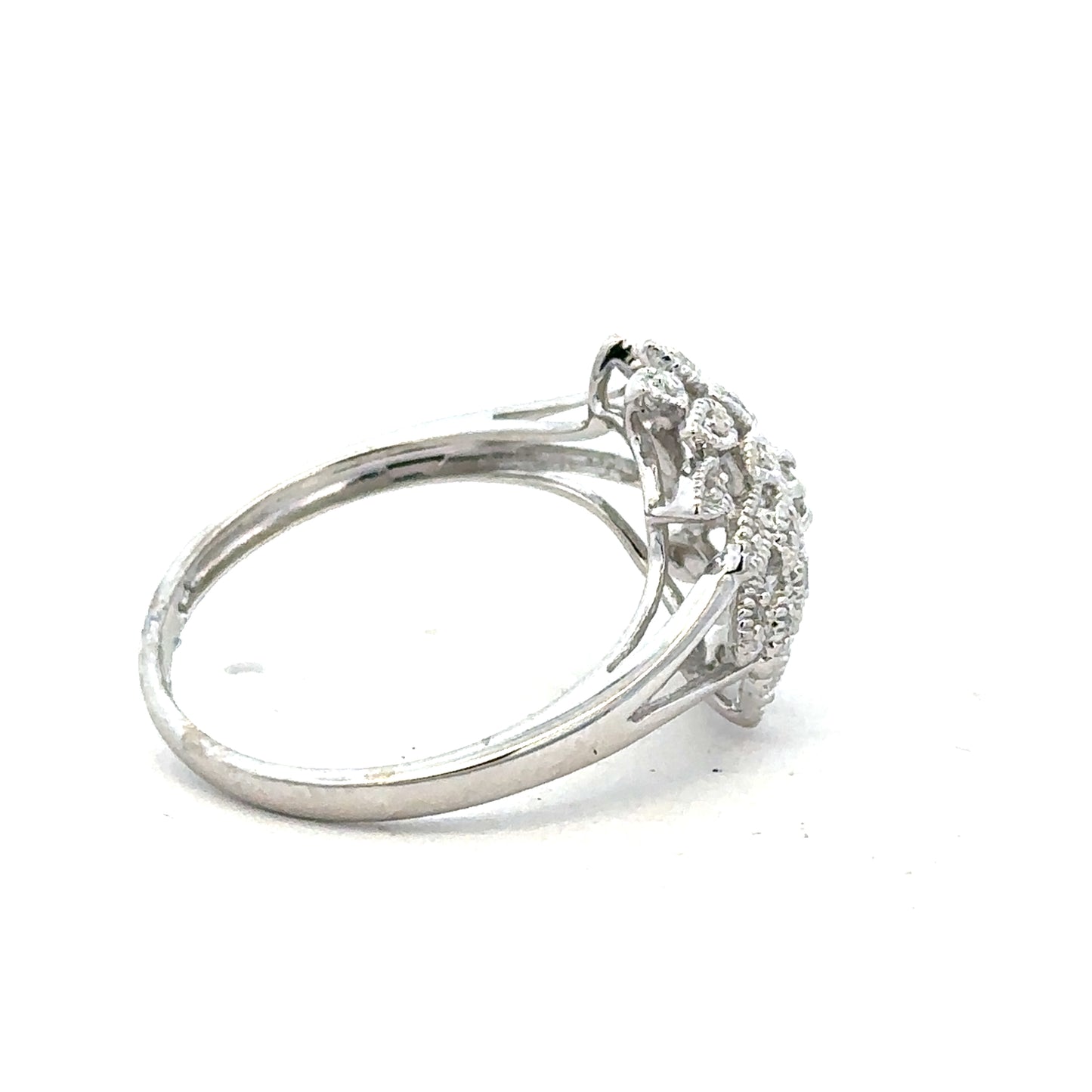 9ct white gold diamond ring in size N with sparkling diamonds, unbranded jewelry piece on a plain background.