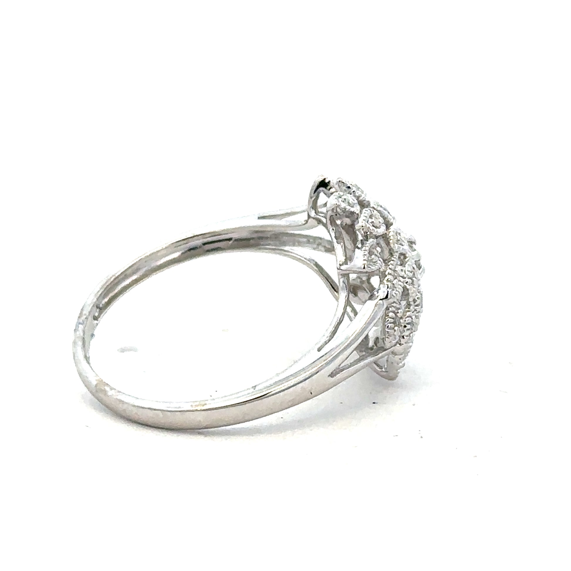 9ct white gold diamond ring in size N with sparkling diamonds, unbranded jewelry piece on a plain background.