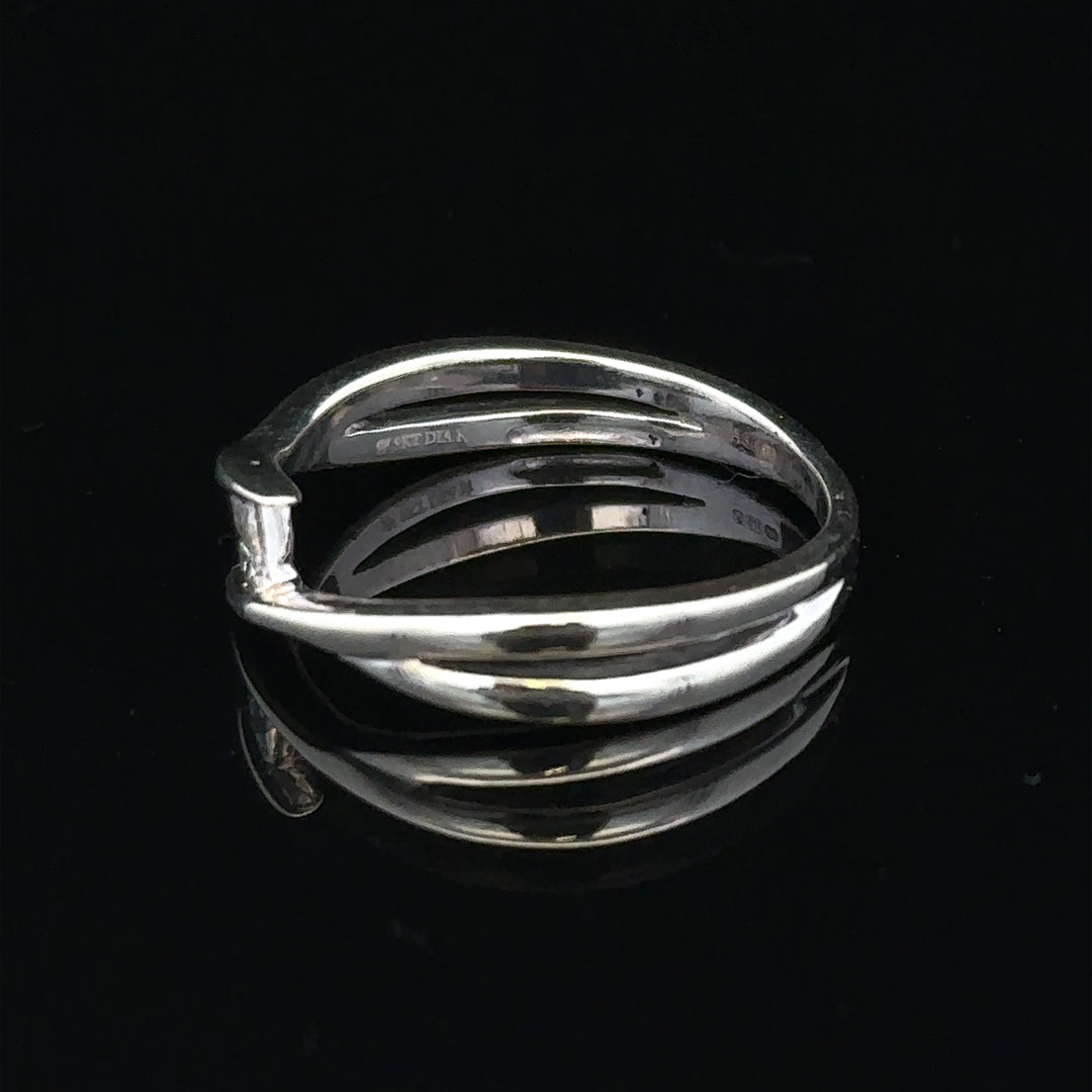 9ct white gold diamond ring in size O with a simple, elegant design featuring sparkling diamonds.