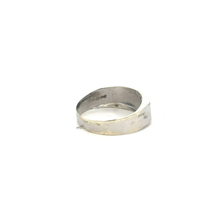 9ct white gold diamond ring in size O with sparkling diamonds, elegant jewelry piece with a sleek, polished finish.