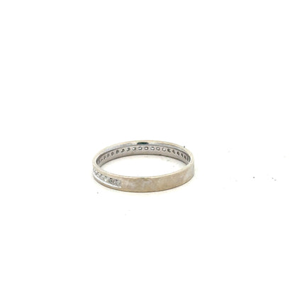 9ct white gold diamond ring size O1/2 with sparkling diamonds, showcasing elegant craftsmanship and a sleek band design.