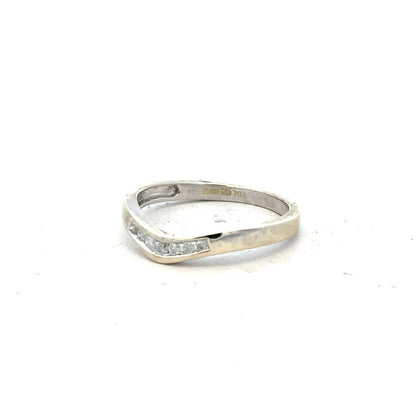 9ct white gold diamond ring in size P with sparkling diamonds, featuring a sleek and elegant design.
