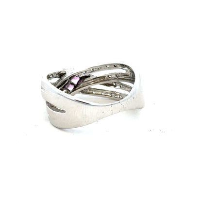 9ct white gold diamond ring in size Q featuring a sparkling central diamond, elegant jewelry design.