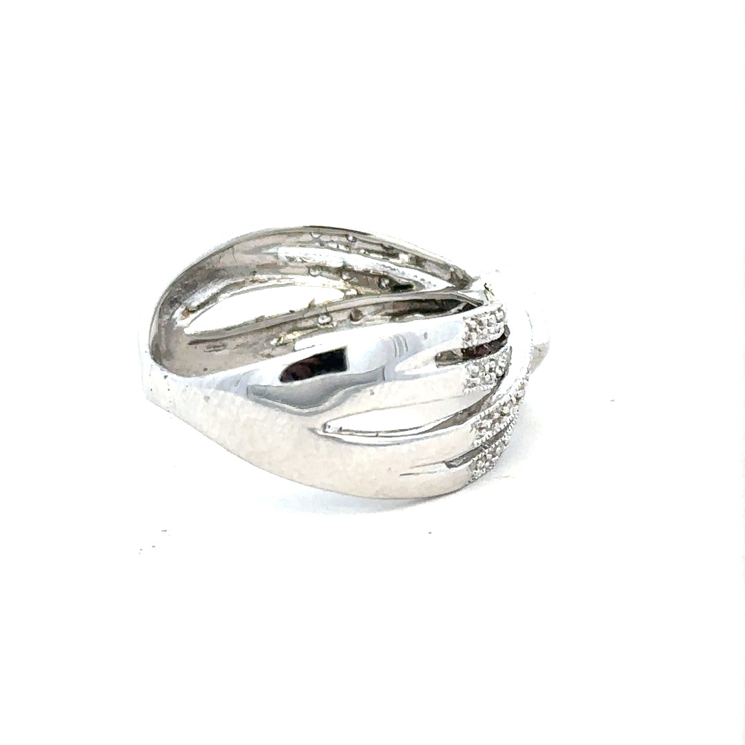 9ct white gold diamond ring in size Q with sparkling diamonds, elegant unbranded jewelry piece.