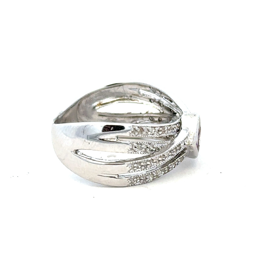 9ct white gold diamond ring in size Q with sparkling diamonds, showcasing elegant jewelry craftsmanship.