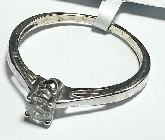 9ct white gold diamond ring in size Q1/2, featuring a sparkling diamond centerpiece and a sleek, elegant band.