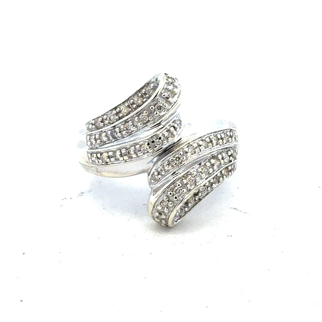 9ct white gold diamond ring with half-carat center stone, size N1/2, featuring a elegant and sparkling design.
