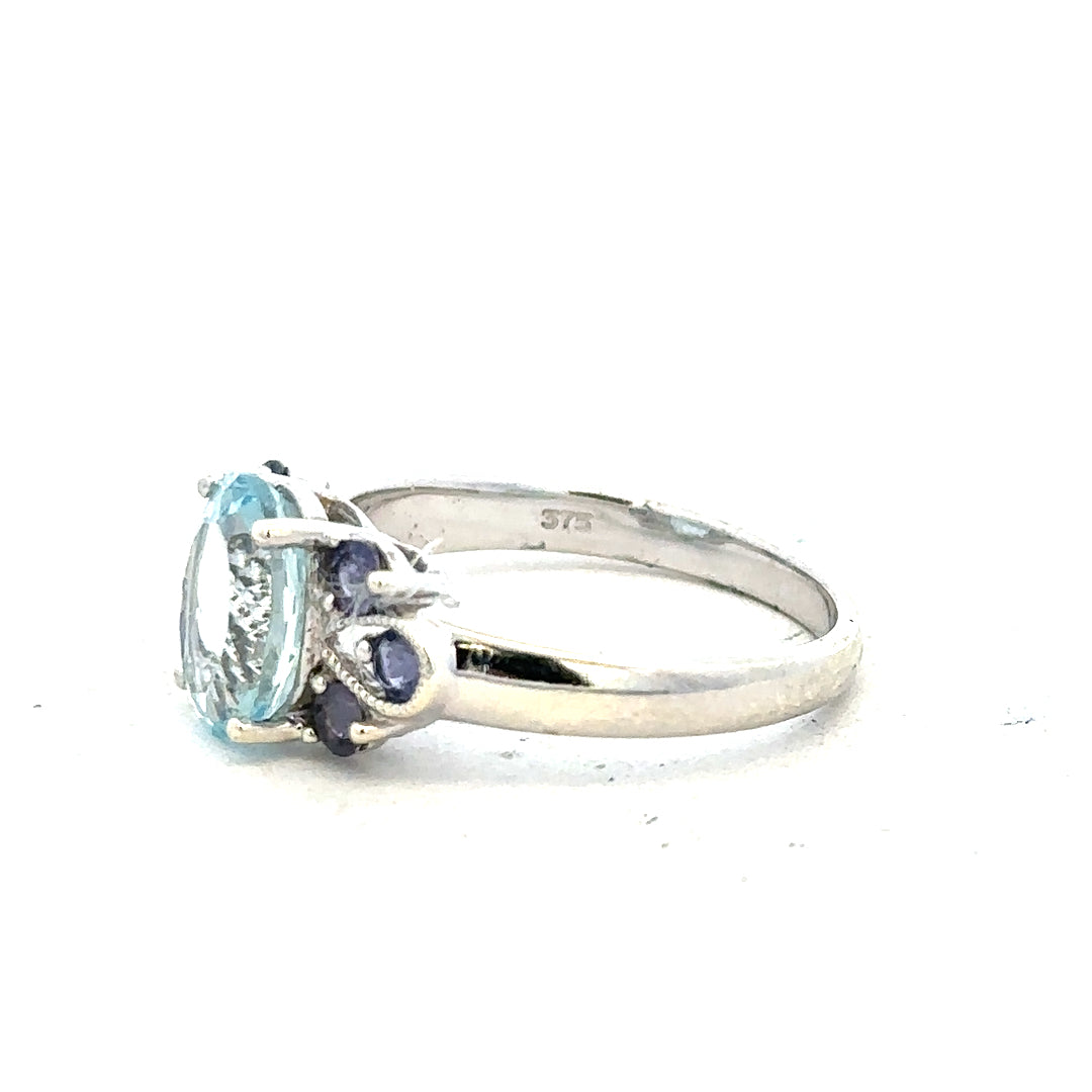 9ct white gold ring in size N with a sleek, polished band, featuring a simple and elegant design.
