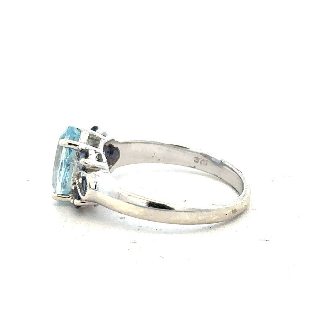 9ct white gold ring in size N with a smooth band, unbranded, showcasing a polished finish on a plain background.