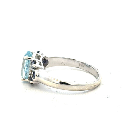 9ct white gold ring in size N with a smooth band, unbranded, showcasing a polished finish on a plain background.