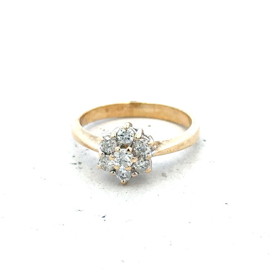 9ct yellow gold diamond ring with 1/2 carat center stone in size N, featuring a classic design and sparkling brilliance.