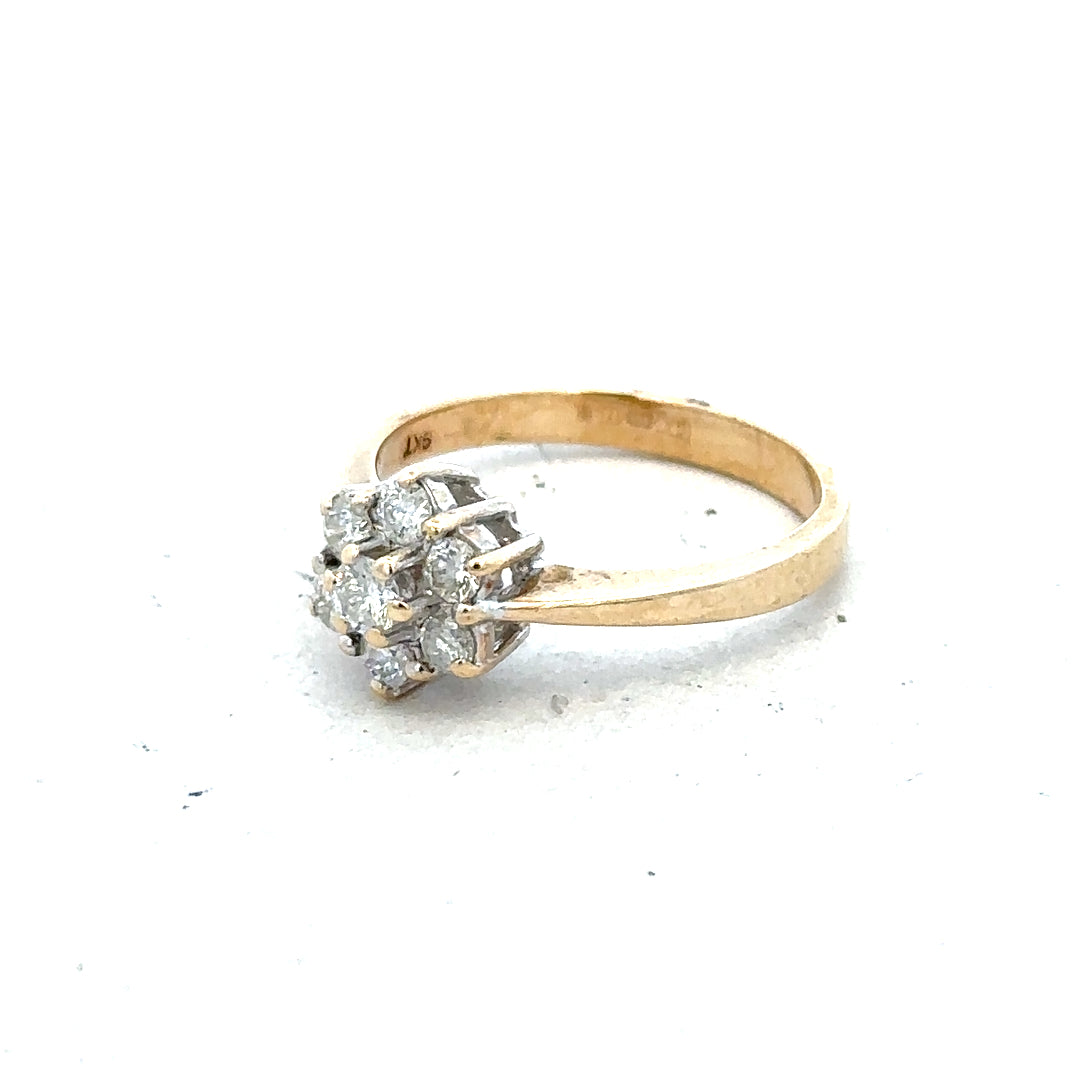 9ct yellow gold diamond ring with 1/2 caret sparkling diamond, size N, featuring a classic band design.