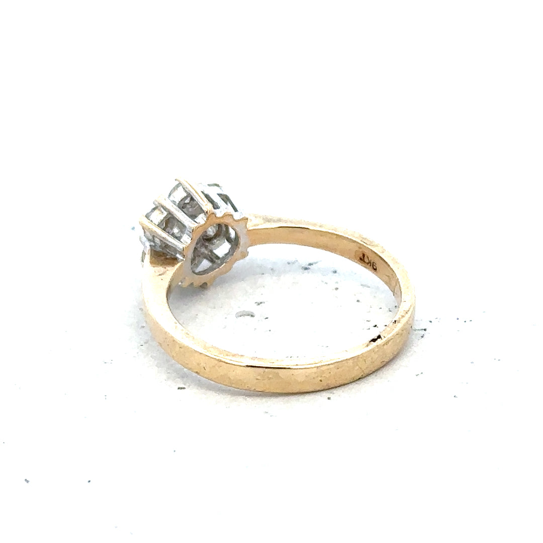 9ct yellow gold diamond ring with 1/2 carat center stone, size N, featuring a classic design and sparkling brilliance.