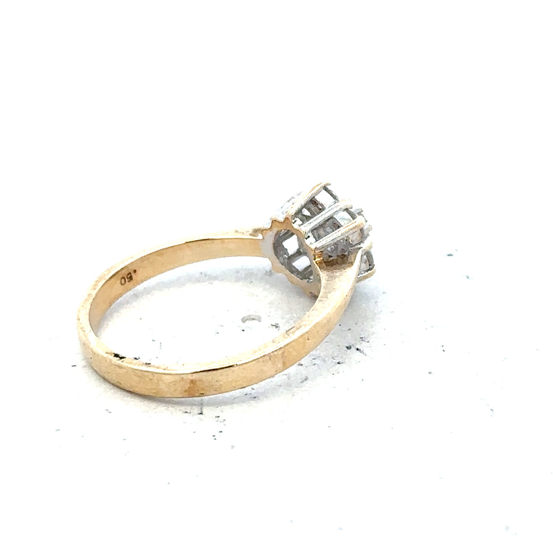 9ct yellow gold diamond ring with 1/2 carat center stone, size N, featuring a classic design and sparkling brilliance.
