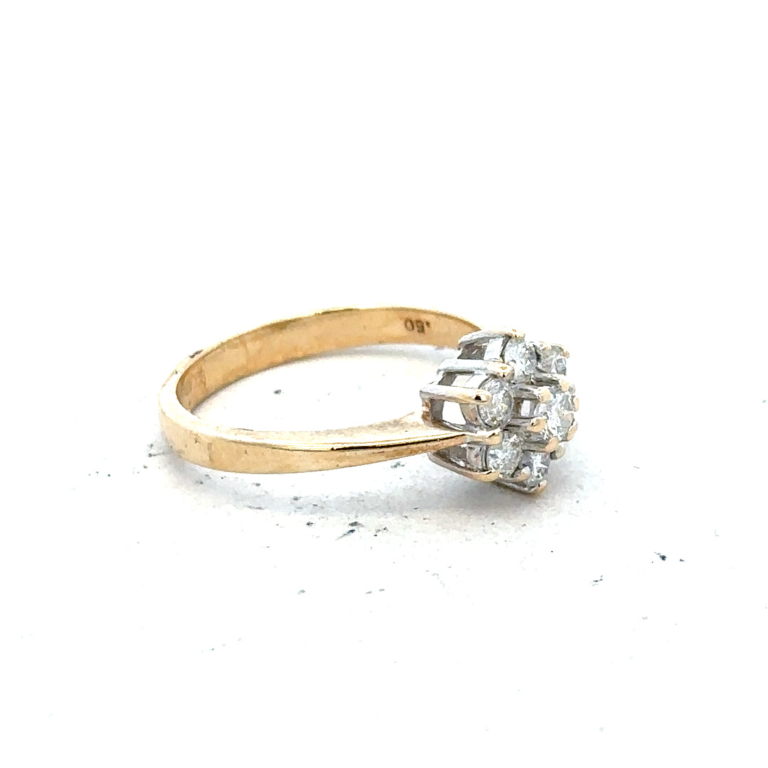 9ct yellow gold diamond ring with 1/2 carat total weight, size N, featuring a sparkling central diamond and a polished band.