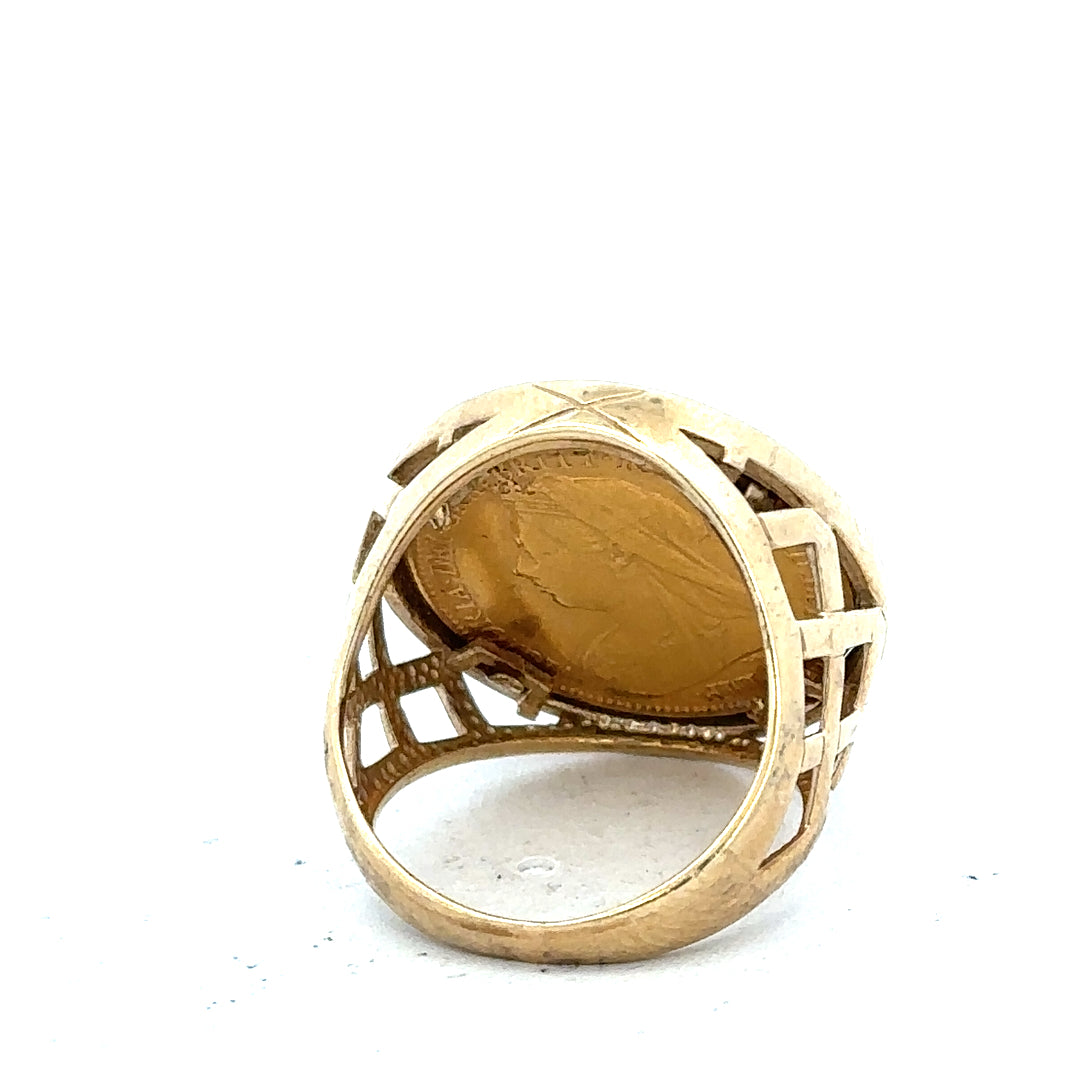 9ct yellow gold Half Sovereign ring, size M1/2, featuring classic design and detailed coin motif, unbranded jewelry.