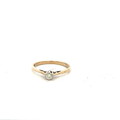 9ct yellow gold diamond ring with 20pts of diamonds in size N1/2, featuring a sleek band and sparkling gemstone details.